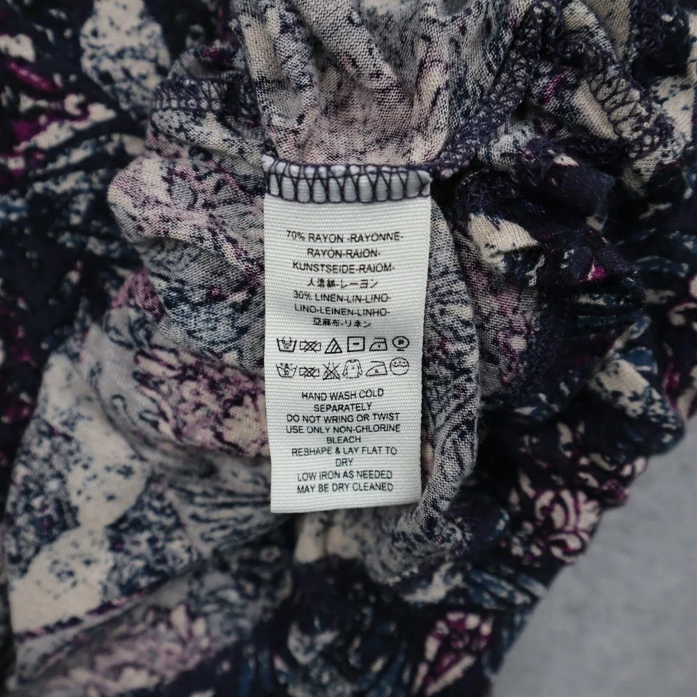 Free People Top Womens M Peplum Open Back Floral Print Long Sleeve Rayon Linen